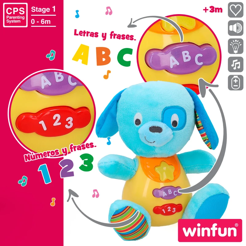 Peluche Perrito Winfun Interactivo con Luces y Sonidos, 15,5x11,5x16,5 Cm, Azul
