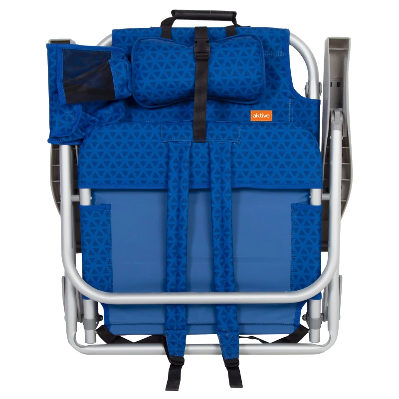 Silla de Playa Baja XL Multiposición con Cojín, Bolsillo y Nevera, 55x60x80 Cm, Azul