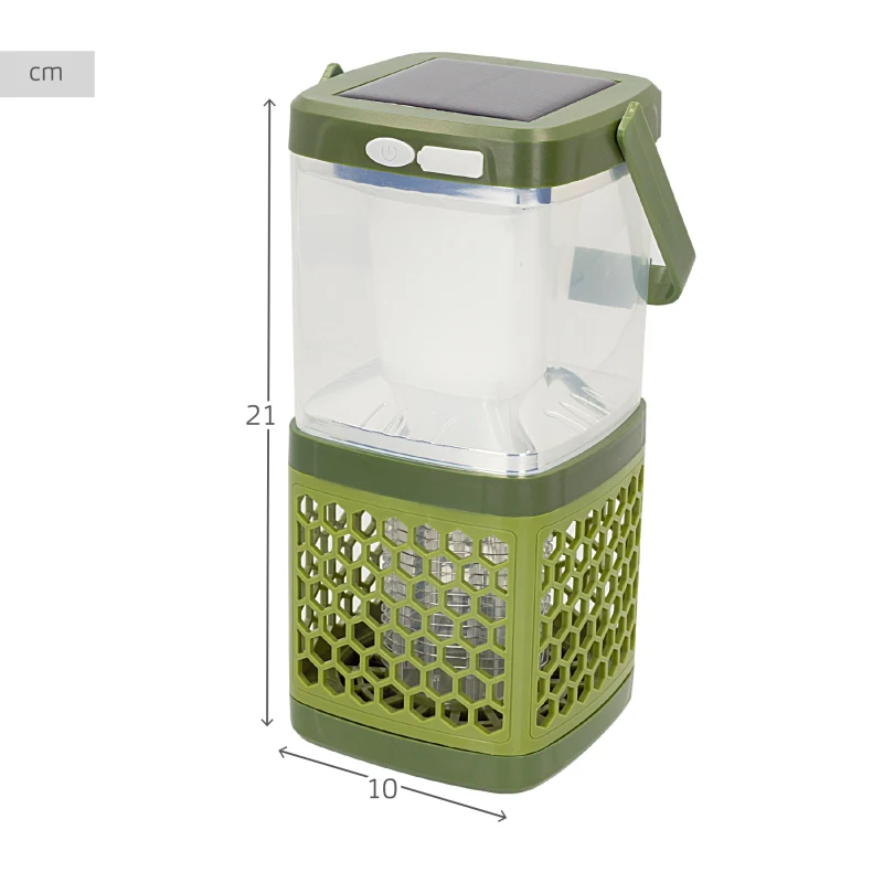 Lámpara Antimosquitos 2 en 1 Portátil con Carga Solar y USB, 11x11x21,5 Cm, Verde