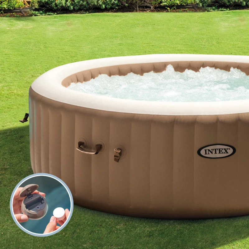 Spa Hinchable INTEX PureSpa Bubble Massage 4 Plazas, Ø216x71 Cm, Crema