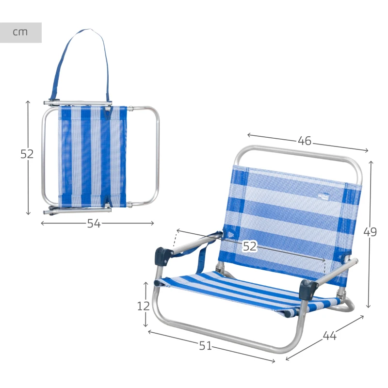 Silla Plegable de Playa Aktive, Ultraligera con Asa de Hombro, 54x8x52 Cm, Azul y Blanco