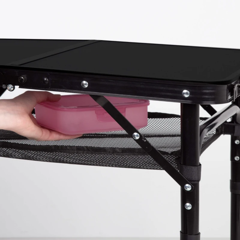 Mesa Plegable Camping Maletín Ajustable 27-56 Cm Antideslizante, 45x7x30 Cm, Negra