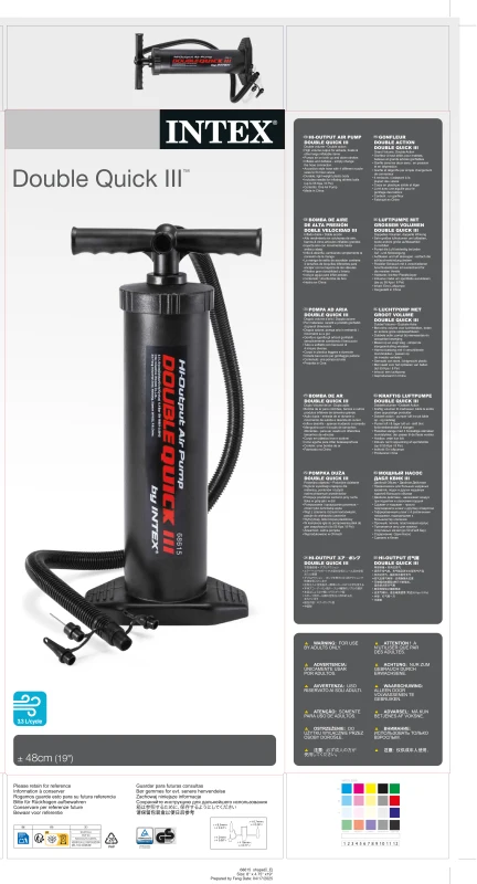 Hinchador Manual Intex Doble Acción, 48 Cm, 3,3 L/Ciclo, Azul