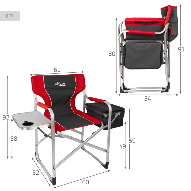 Silla Camping Director Plegable con Mesa y Bolsa Térmica, 61x52x92 Cm, Rojo y Gris
