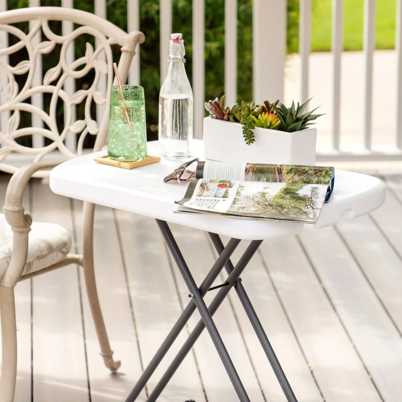 Mesa Auxiliar Plegable Regulable en 3 Alturas, 66x46x61-71 Cm, Blanca