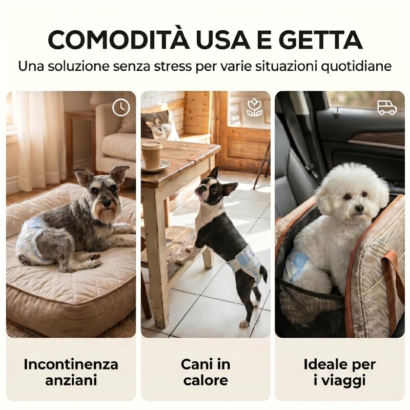 PawHut Pannolini per Cani Femmina, 48 pezzi, Taglia M con Fascia Elastica Regolabile, 48x35x1 cm, Bianco
