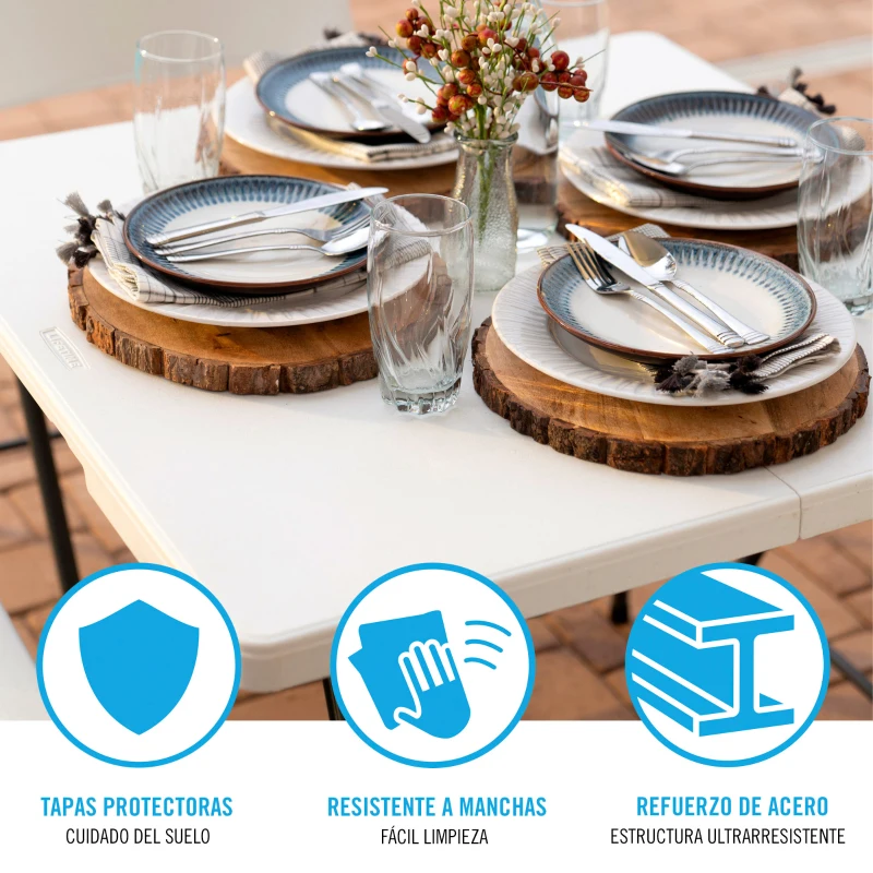 Mesa Cuadrada Plegable Polietileno 38 Mm, 86x86x74 Cm, Blanco