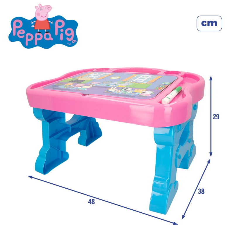Mesa Infantil Peppa Pig con Pizarra, 10 Juegos Educativos y Almacenamiento, 59x13x39 Cm, Rosa y Azul