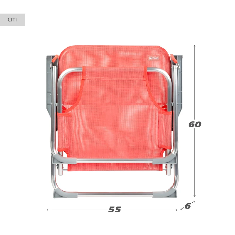 Silla Plegable Baja Aluminio y Textileno, 44x40x72 Cm, Coral
