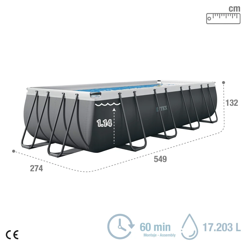 Piscina Desmontable Rectangular Ultra XTR INTEX con Depuradora 5.700 L/h, 549x274x132 Cm, Azul/Gris