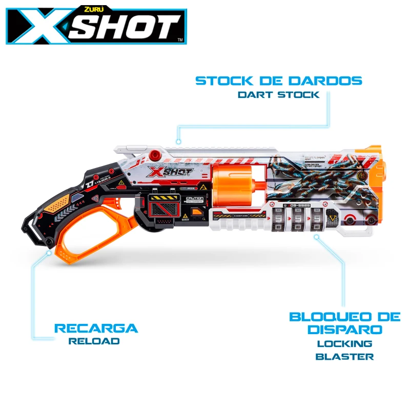 Pistola Dardos X-Shot Lock Blaster Bloqueo QR Cañón 8 Dardos, 60x6,5x29 Cm, Multicolor