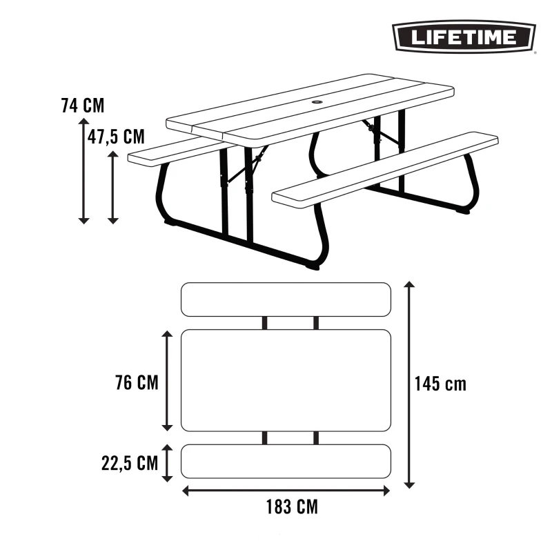 Mesa Picnic Plegable con Bancos Integrados Ultrarresistente, 183x76x74 Cm, Marrón