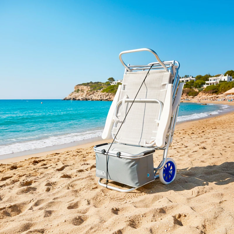 Carrito Playa Plegable 2 en 1 Aluminio, 47x50x100 Cm, Gris y Azul