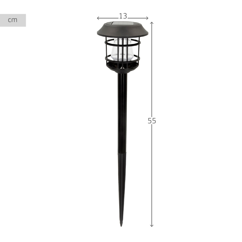 Pack 2 Focos Solares LED Luz Cálida con Estaca, 13x13x55 Cm, Negro