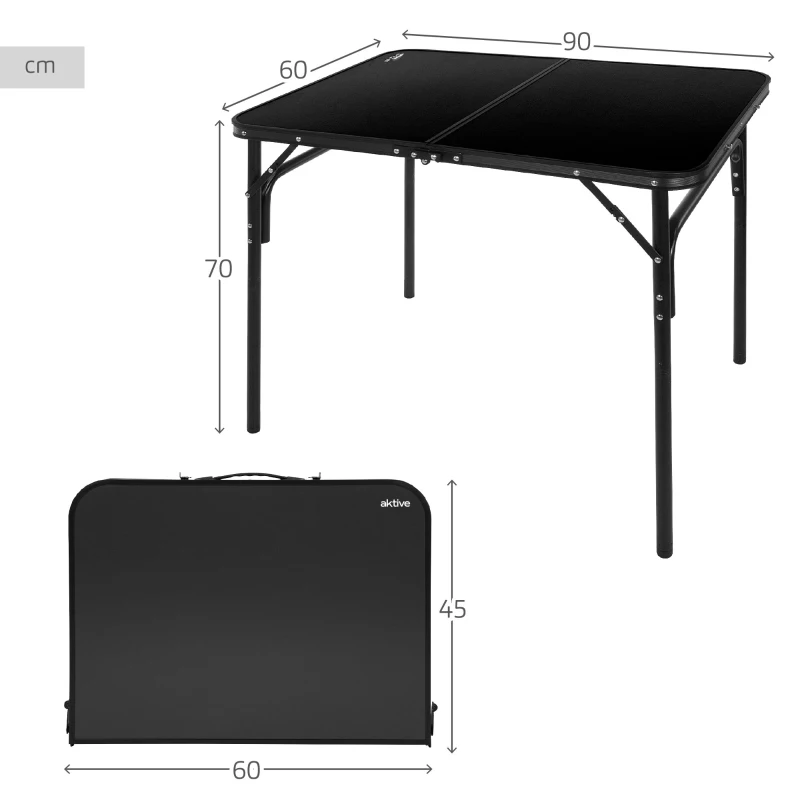 Mesa Plegable Camping Maletín Nivelable Antideslizante, 64x8x48,5 Cm, Negro