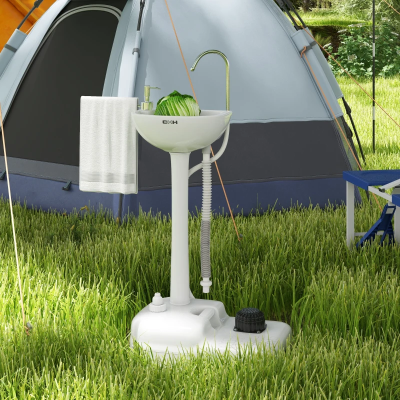 Outsunny Chiuveta Portabila Camping – 17 L Apa & 3.5 L Sapun, cu Roti(m-12)
