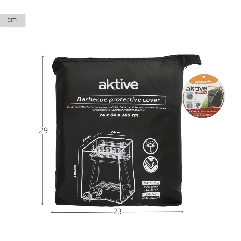 Funda para Barbacoa Impermeable Aktive, 74x64x109 Cm, Negro