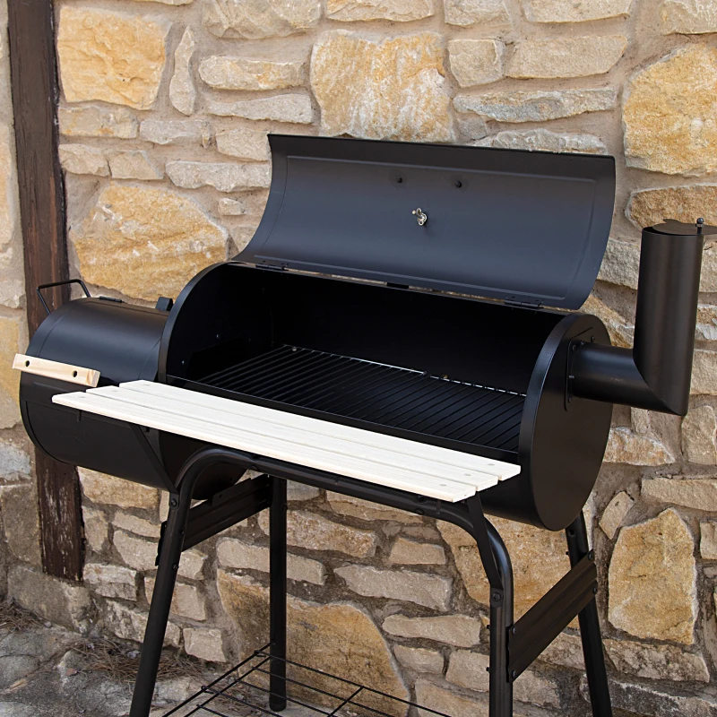 Barbacoa de Carbón Portátil Aktive, Ahumador con Termómetro y Ruedas, 116x61x106 Cm, Negro