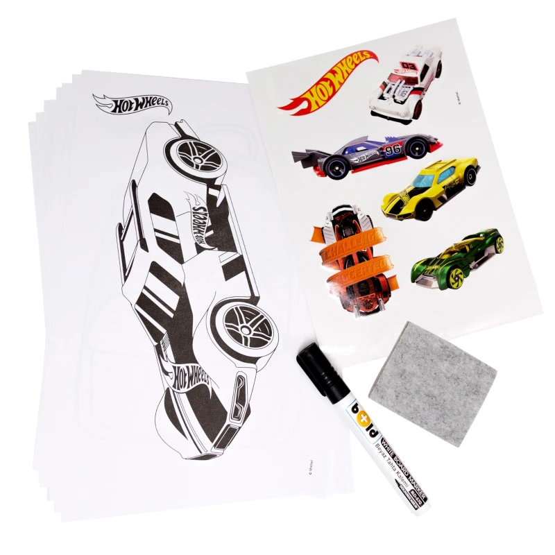 Pizarra Caballete Hot Wheels con Rotulador y Pegatinas, 57,5x7,5x61,0 Cm, Naranja y Azul
