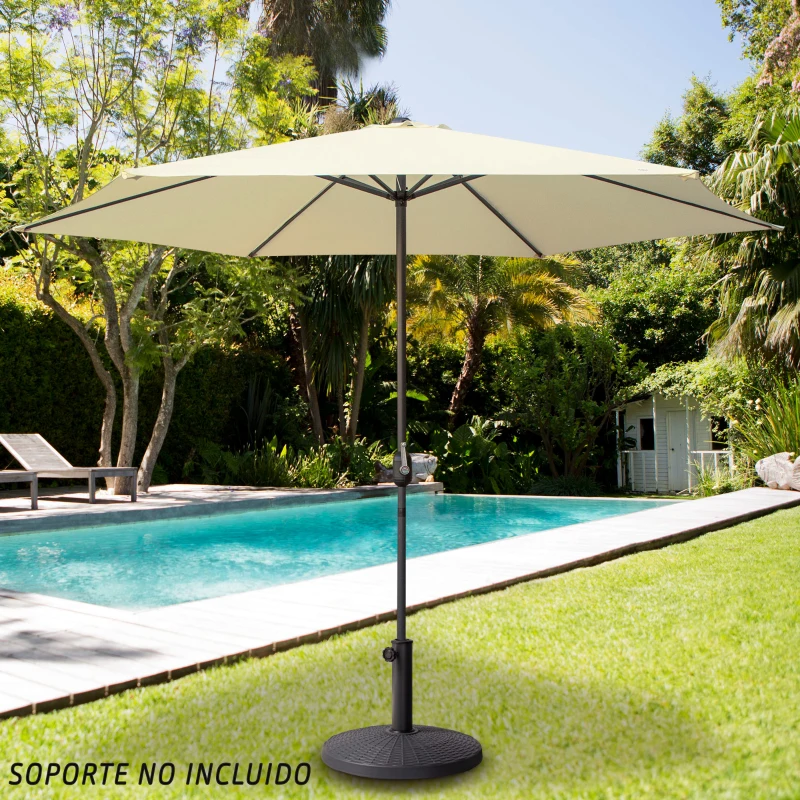 Parasol Hexagonal con Manivela y Techo Ventilado, 300x300x245 Cm, Crema