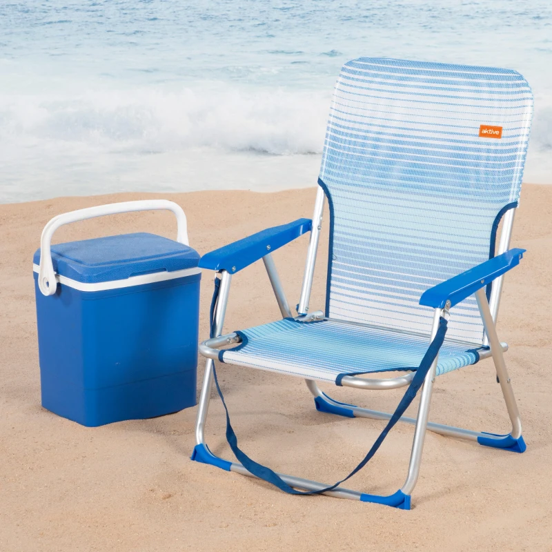 Silla de Playa Plegable Asiento Bajo Ligera, 55x6x60 Cm, Azul a Rayas