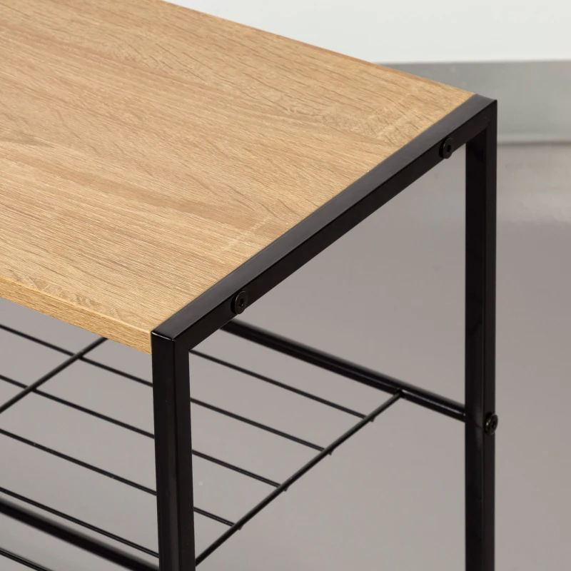 Zapatero Metálico 4 Estantes, 63x30x63 Cm, Negro y Madera