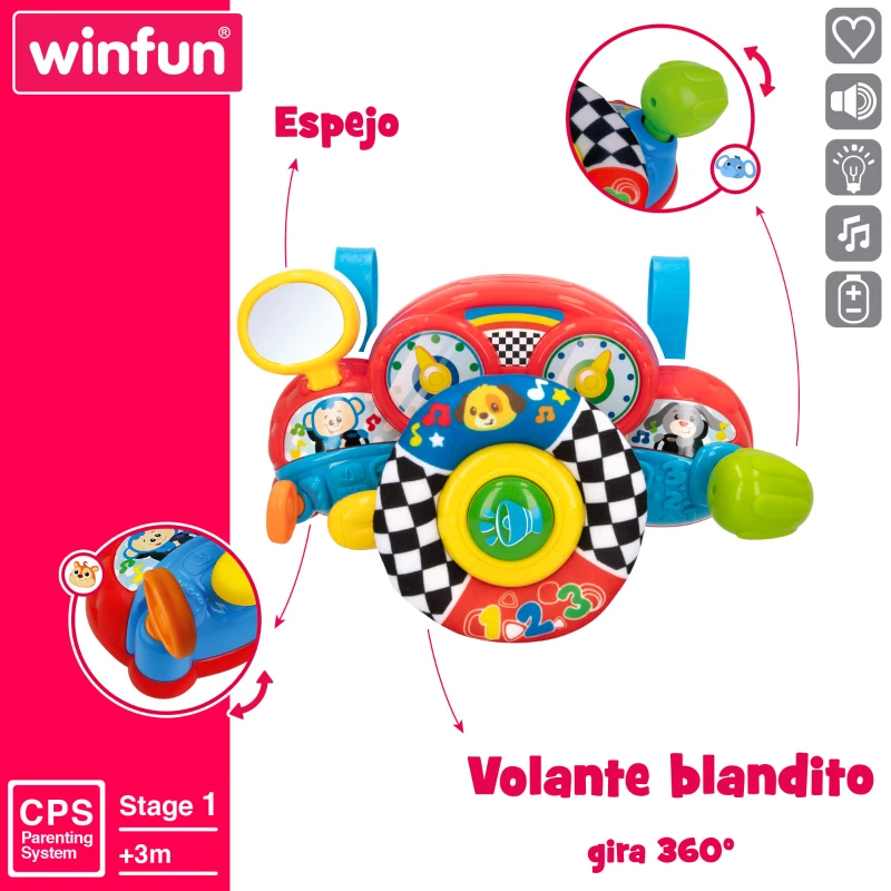 Volante para Bebé Interactivo 2 en 1 con Luz y Sonido, 29x10,5x17 Cm, Multicolor