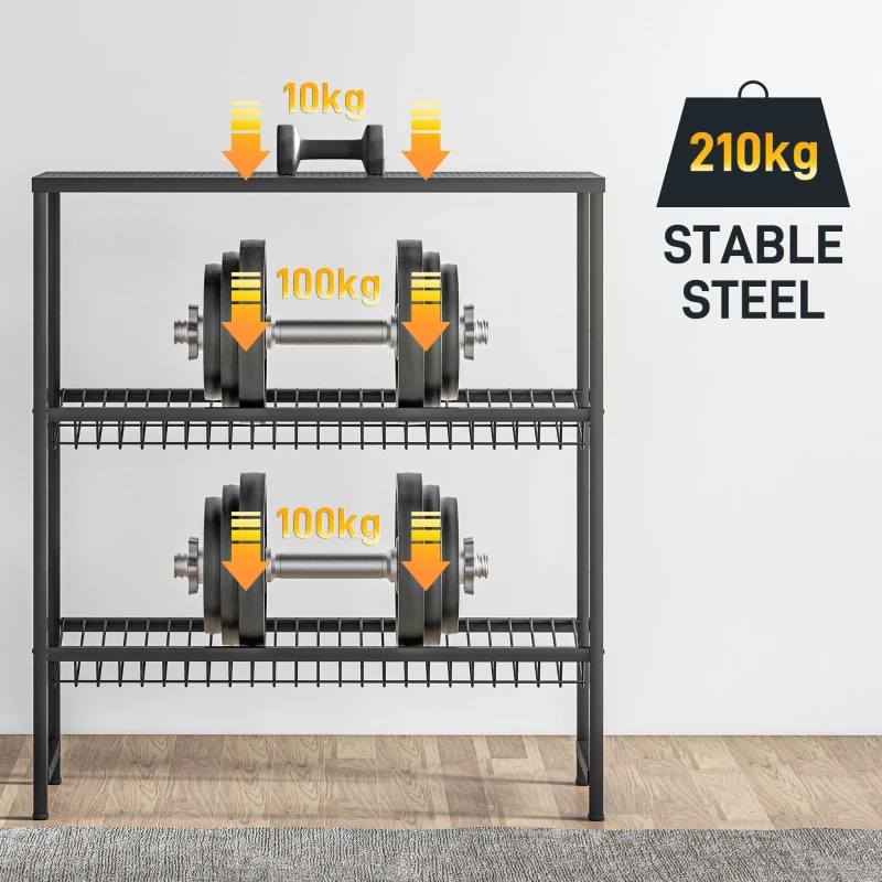 HOMCOM Raft depozitare, ajustabil în înălțime, metal stabil, design compact, capacitate de încărcare 210 kg, Negru