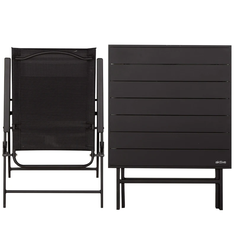 Conjunto Plegable de Jardín 3 Piezas con Mesa Cuadrada 75x75x70 Cm / 2 Sillas 47x64x95 Cm, Negro
