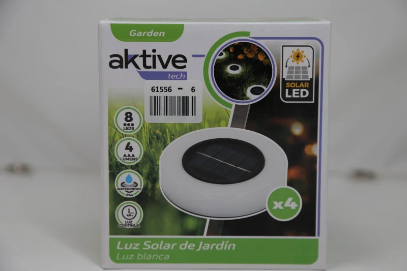 Pack 4 Focos Solares LED Baliza Removible, 10,5x10,5x11 Cm, Negro y Blanco