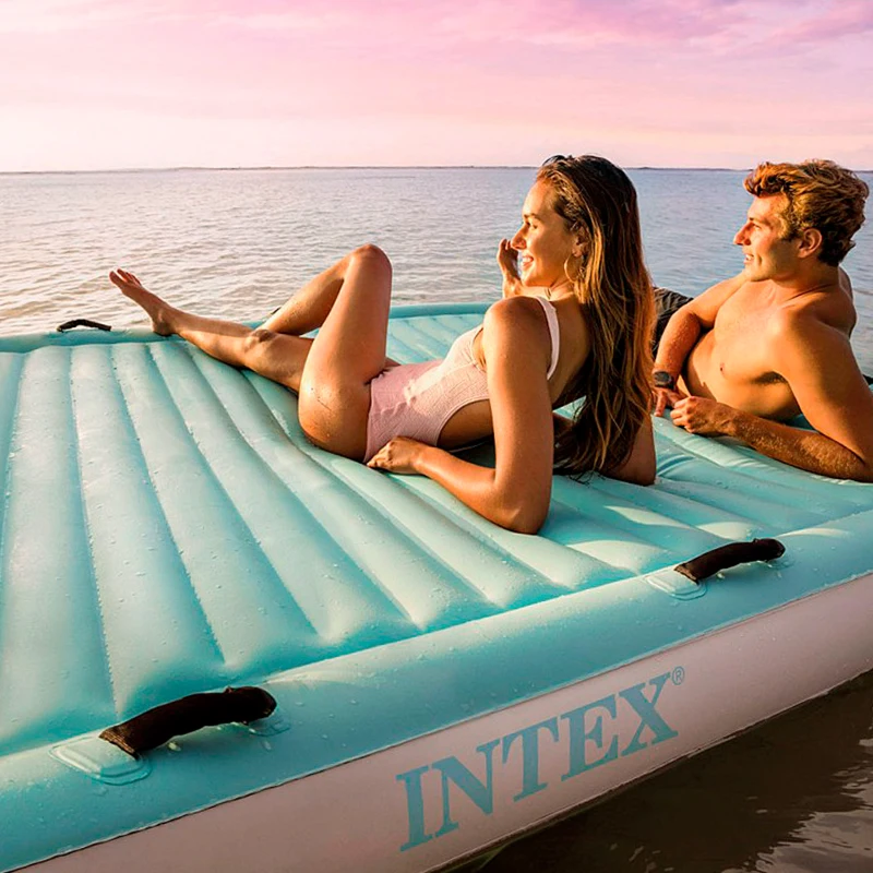 Manta Flotante Hinchable 4 Plazas 183x310x18 Cm, Azul y Blanco