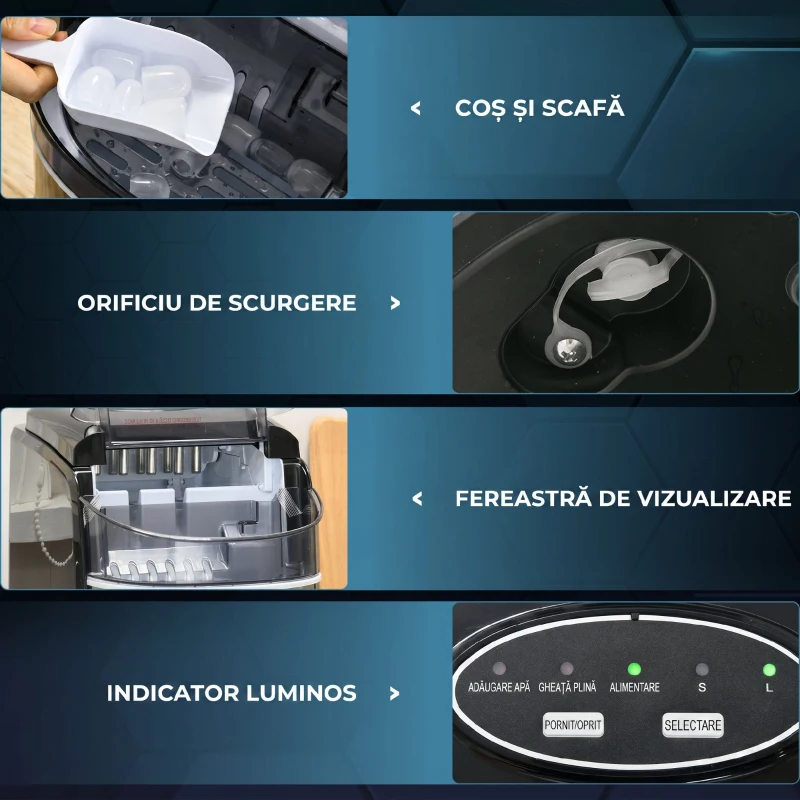 HOMCOM Aparat de Facut Gheata, 12 kg in 24 ore, 9 Cuburi