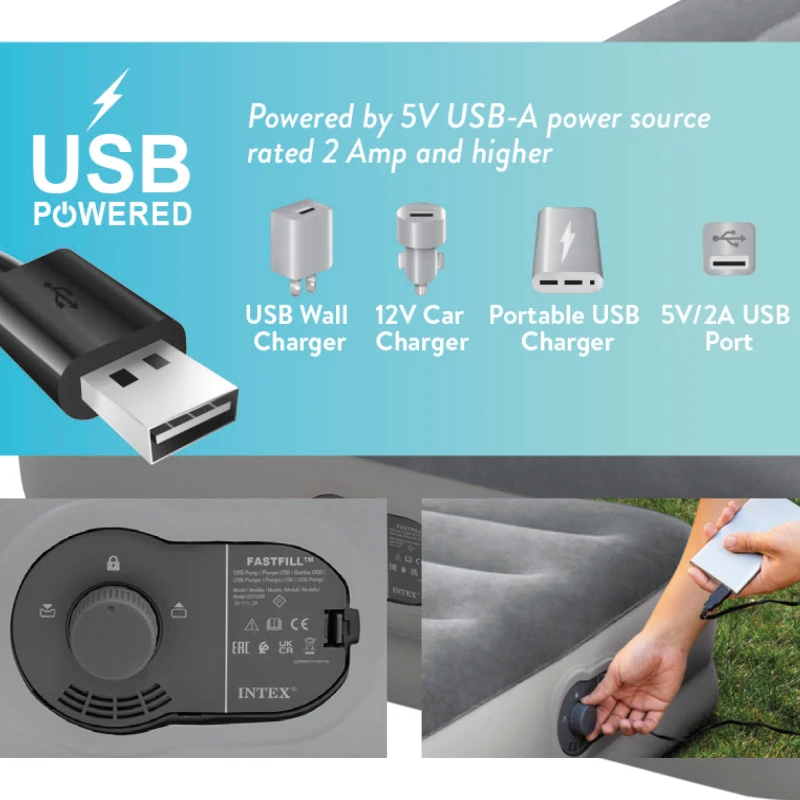 Colchón Hinchable Individual Dura-Beam® Prestige con Bomba USB Incorporada, 99x191x30 Cm, Gris