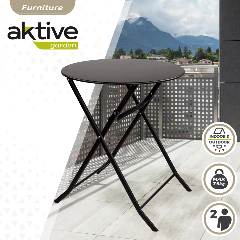 Mesa Redonda Plegable Metal, 60x60x70 Cm, Negro