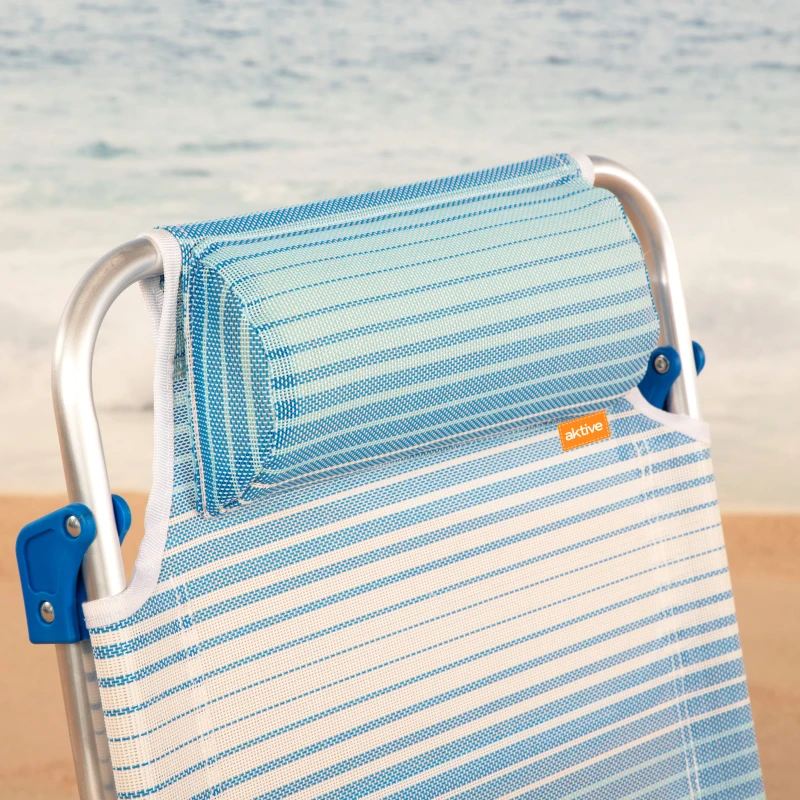 Silla de Playa Plegable Reclinable 8 Posiciones Cojín Acolchado, 74x12x65 Cm, Azul
