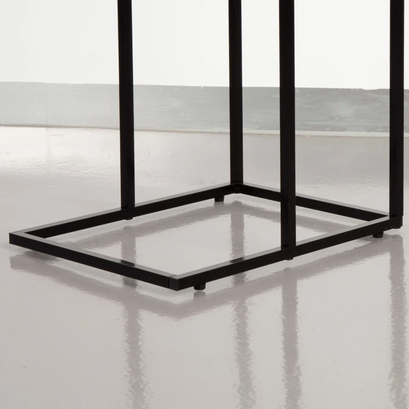 Mesa Auxiliar en Forma de C Estilo Industrial con Estructura de Acero y Tablero, 40x30x66 Cm, Negro