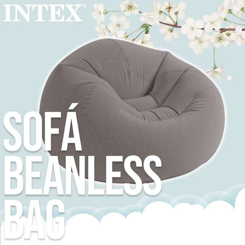 Sillón Hinchable Intex Acolchado Aterciopelado, 114x114x71 Cm, Gris