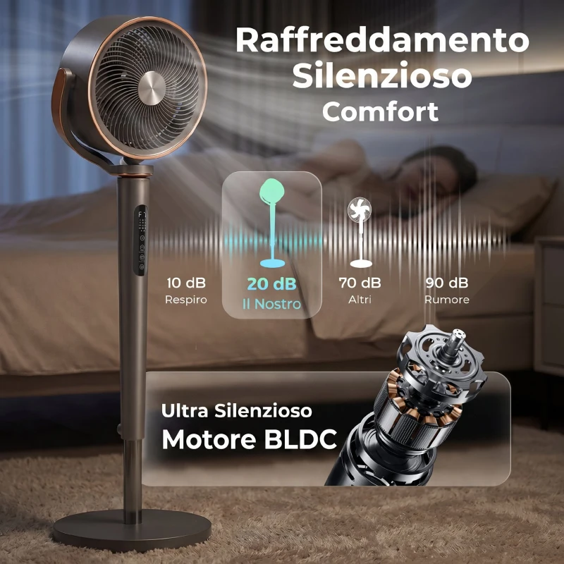 HOMCOM Ventilatore a Piantana a 12 Velocità con Telecomando e Display LED, Timer 12H e Altezza Regolabile, Grigio