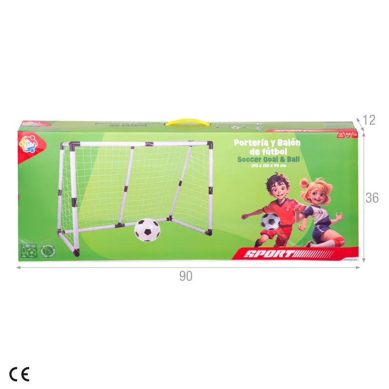 Portería de Fútbol Infantil Plegable con Balón y Bomba, 190x90x132 Cm, Blanco