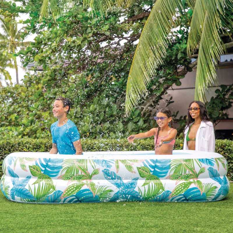 Piscina Hinchable Estampada Tropical, 229x152x48 Cm, Verde y Azul