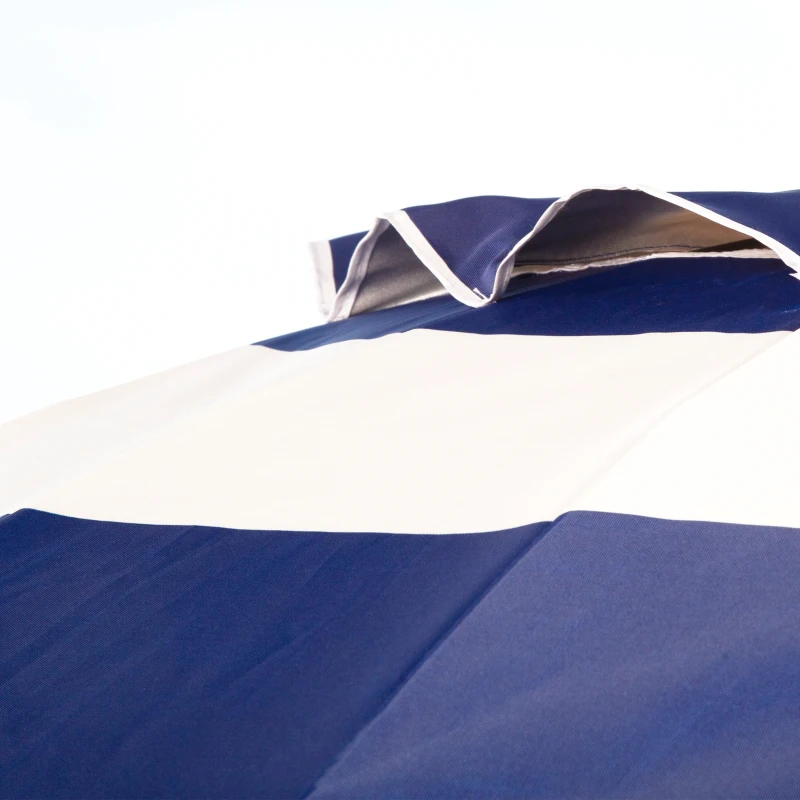 Sombrilla de Playa Antiviento 16 Varillas, Ø240 Cm, Azul y Blanco