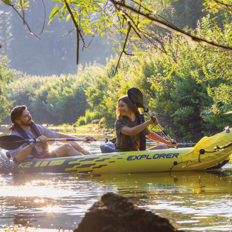 Kayak Hinchable Explorer K2 con 2 Remos, 312x91x51 Cm, Amarillo y Gris