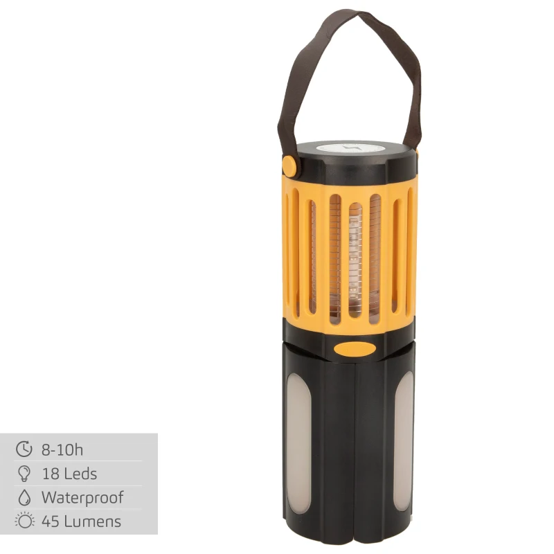 Lámpara Antimosquitos LED 2 en 1 Portátil 18 LED 45 Lúmenes 8x8x23 Cm, Amarillo y Negro
