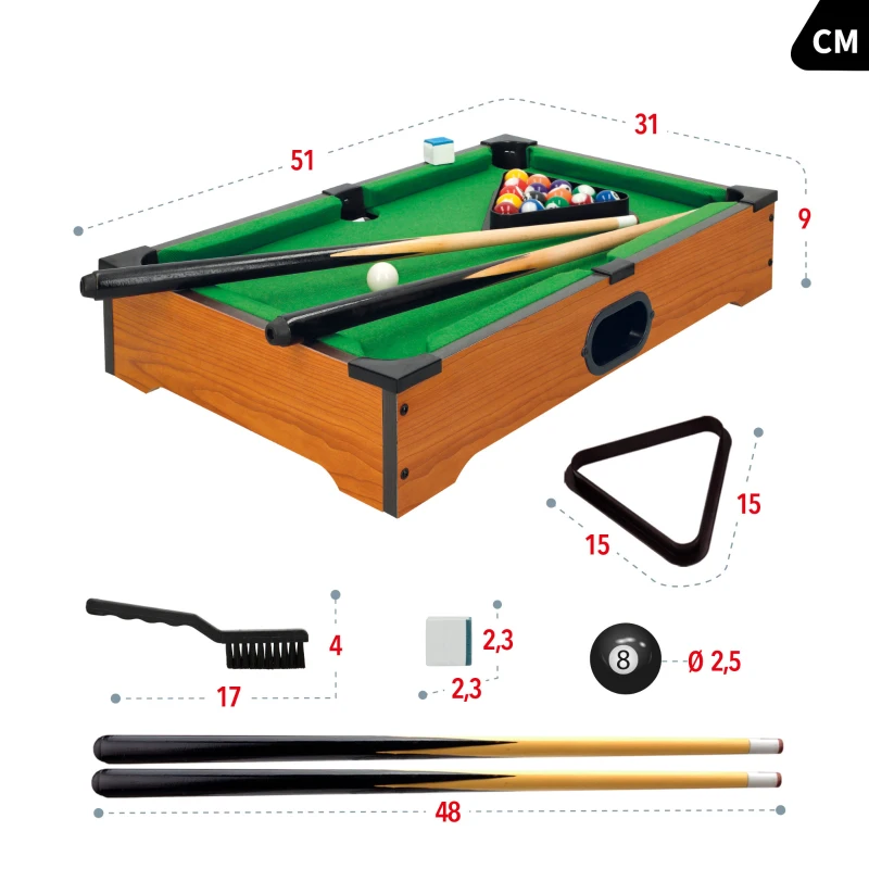 Mesa de Billar Sobremesa Portátil de Madera CB Games, 51x31x9 Cm, Verde
