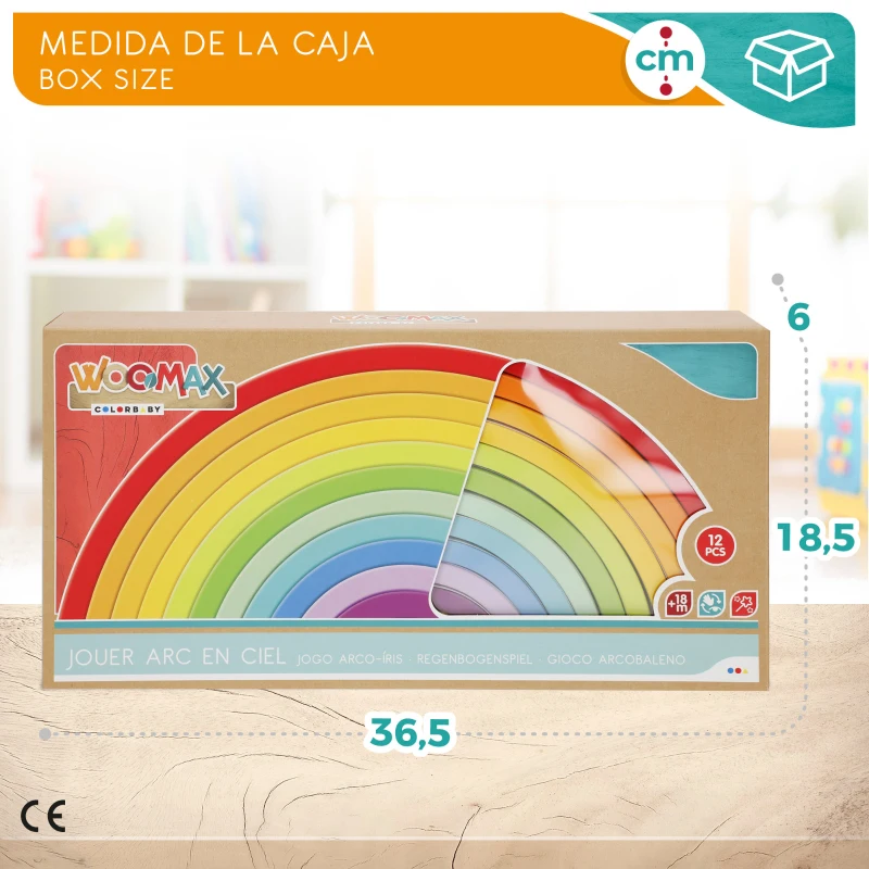 Arcoíris de Madera WOOMAX XL 11 Piezas Educativo, 36,5x6x18,5 Cm, Multicolor
