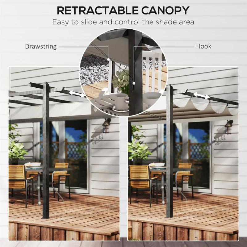 Outsunny 4 x 3m Aluminium Pergola with Retractable Roof, Modern Outdoor Gazebo Canopy Shelter for Patio Lounge, Garden Dining & Outdoor Living, Grey
