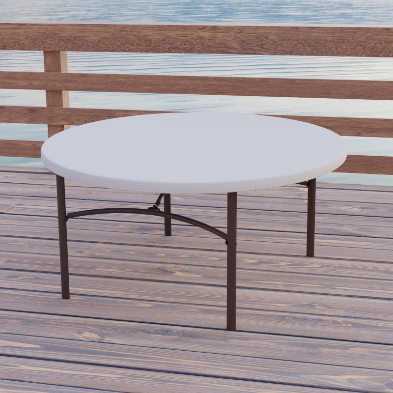 Mesa Redonda Plegable con Tablero de Polietileno de Alta Densidad, 152x152x74 Cm, Blanca