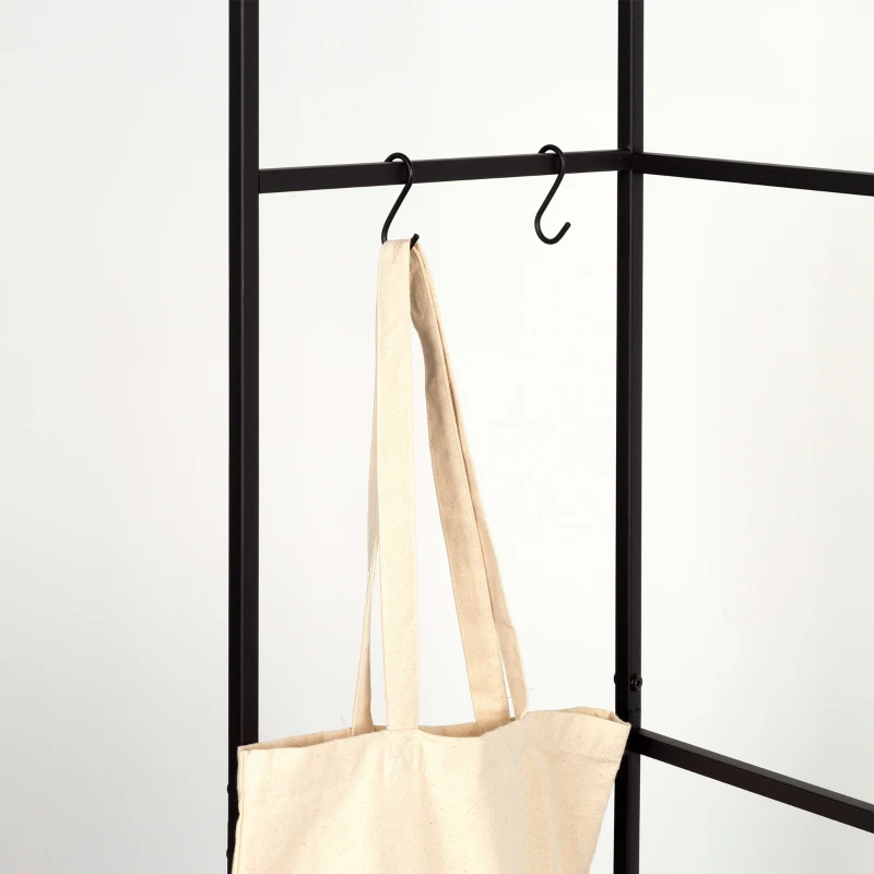 Armario Perchero Abierto Madera y Acero con Barra y 2 Estantes, 83x39x167 Cm, Madera Natural y Negro