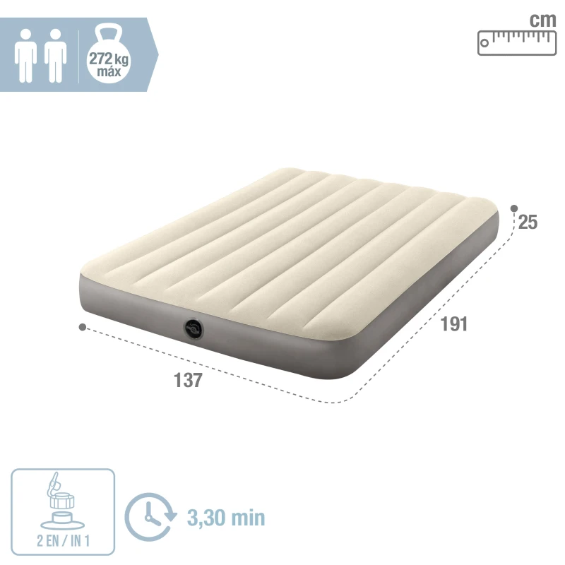 Colchón Hinchable Dura-Beam con Tecnología Fiber-Tech, 137x191x25 Cm, Crema