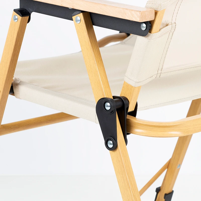 Silla Plegable Alta Glamping con Estructura de Aluminio Efecto Madera, 47x51x77 Cm, Crema
